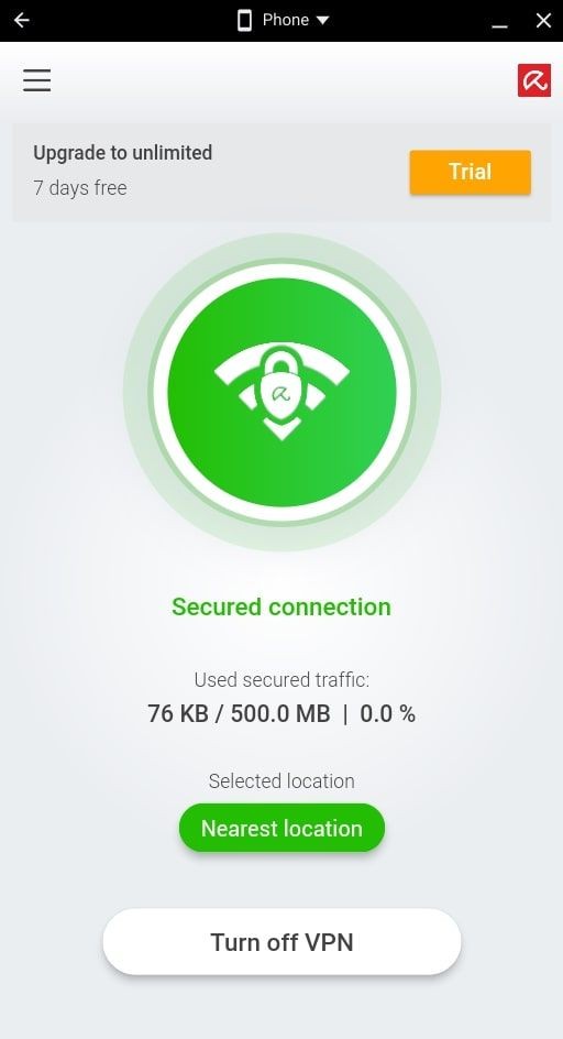 Màn hình chính của ứng dụng Avira