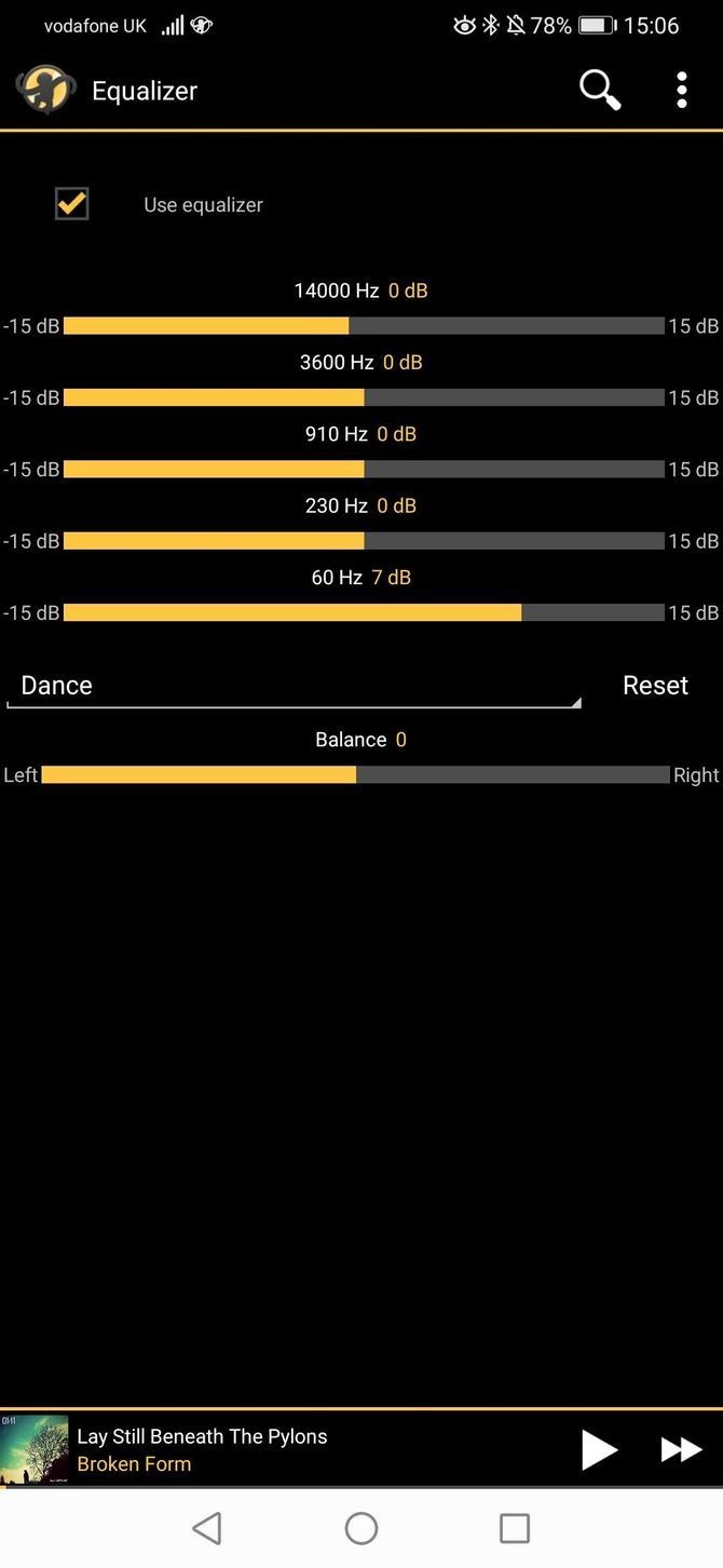 Màn hình Equalizer của MediaMonkey