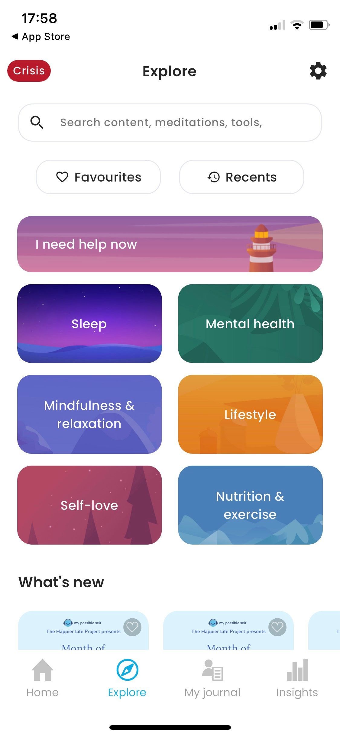 Màn hình Khám Phá của ứng dụng My Possible Self