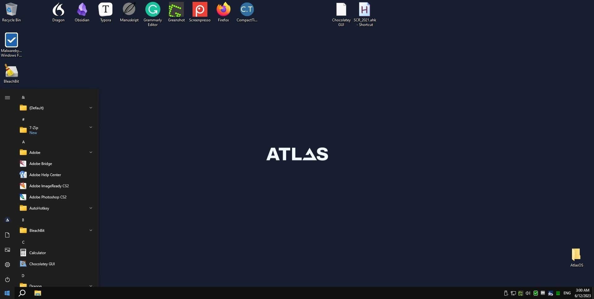 Màn hình khởi động AtlasOS