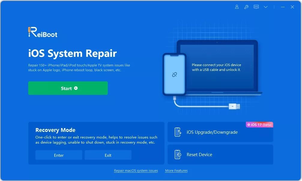 Màn hình Nâng cấp và Hạ cấp iOS trên Reiboot