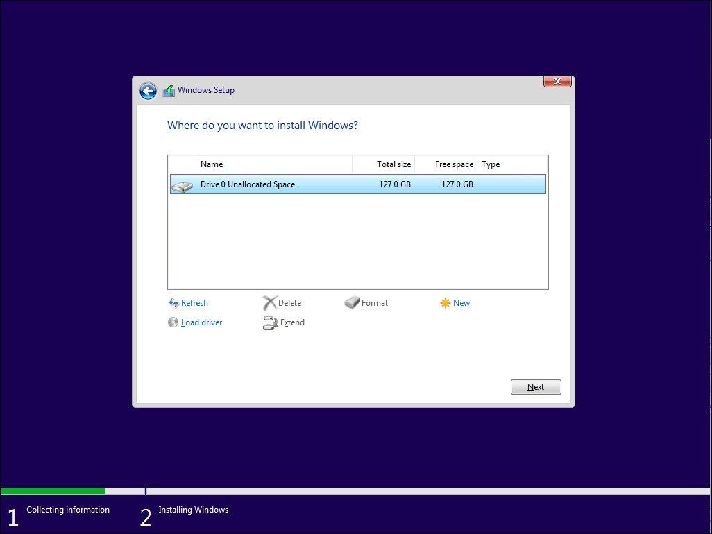 Màn hình thiết lập Windows 11 để chọn ổ đĩa cài đặt
