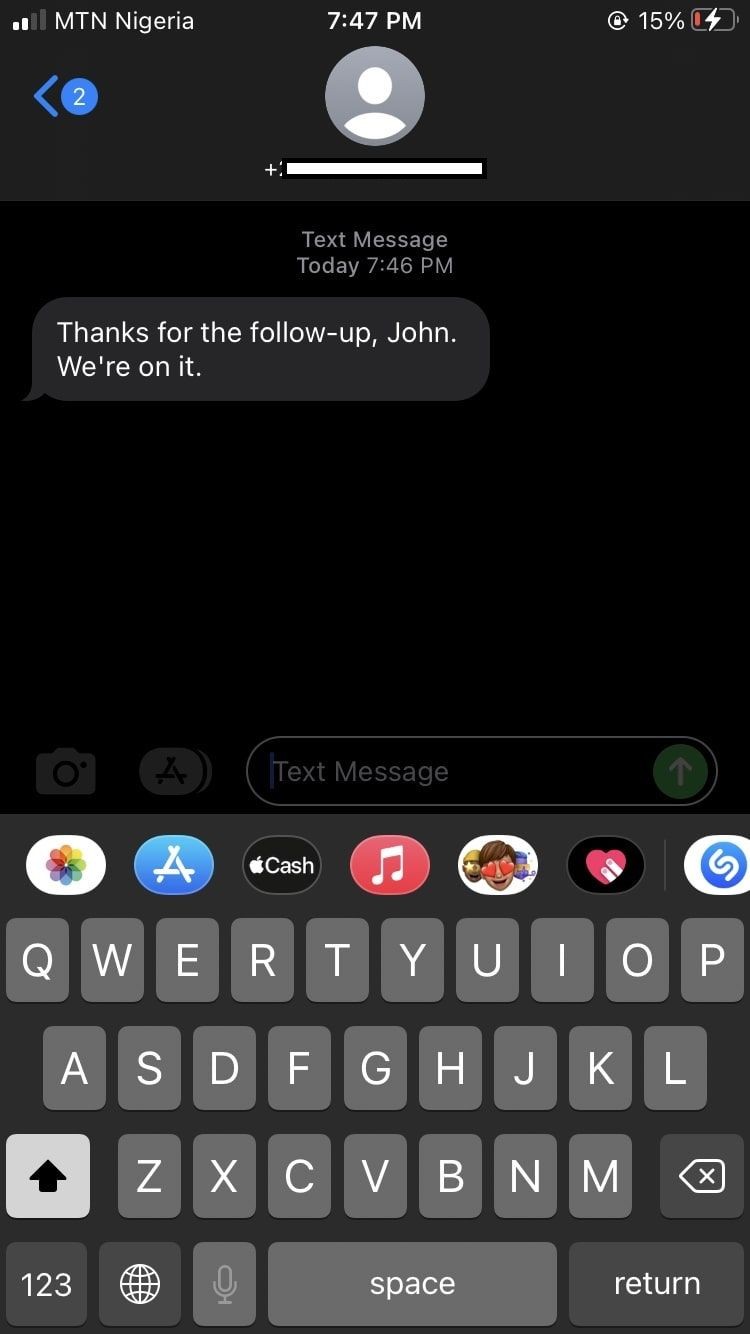 Màn hình tin nhắn văn bản trên iOS
