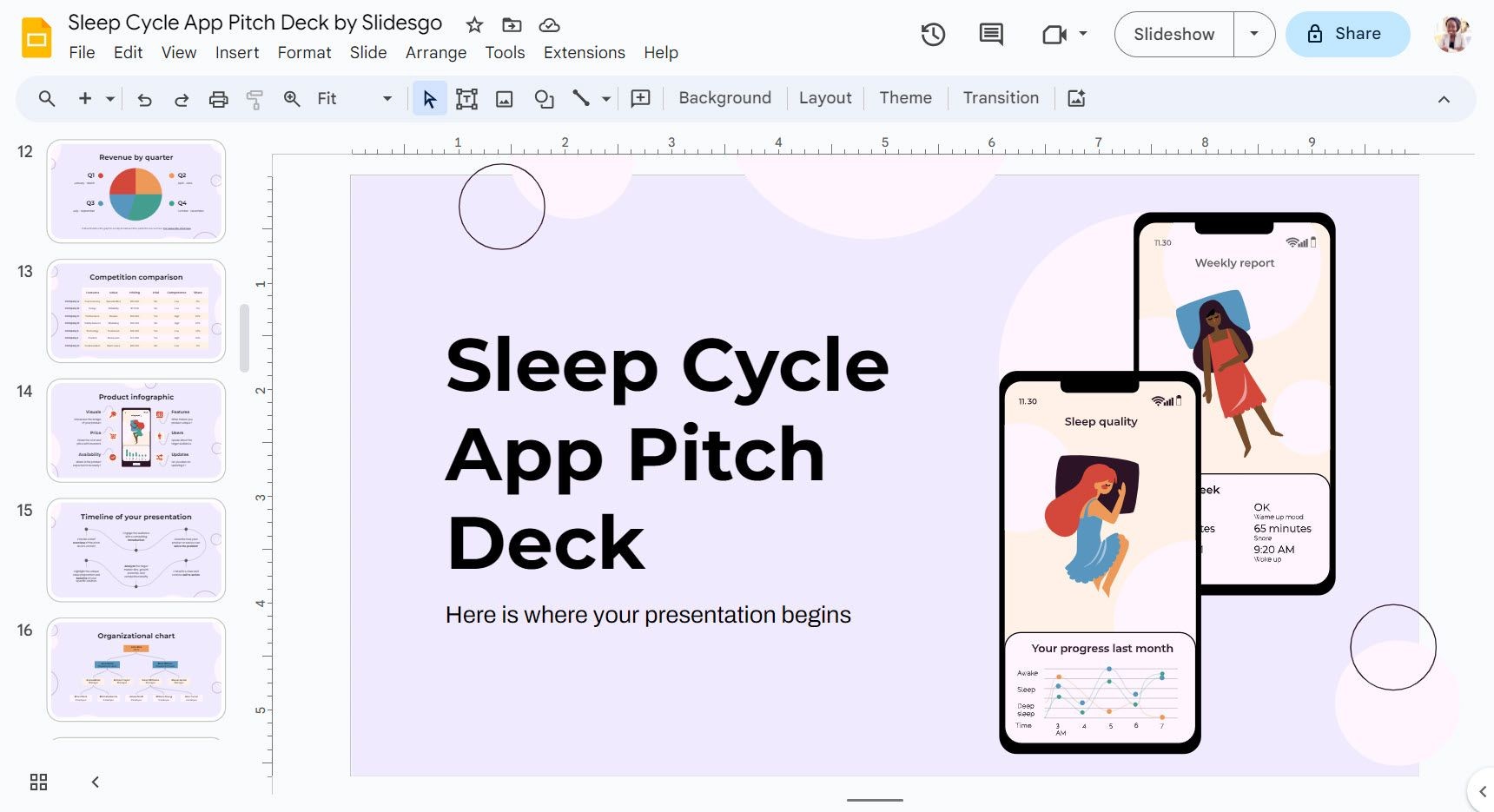 Mẫu bản thuyết trình Sleep Cycle App Pitch Deck của Slidesgo