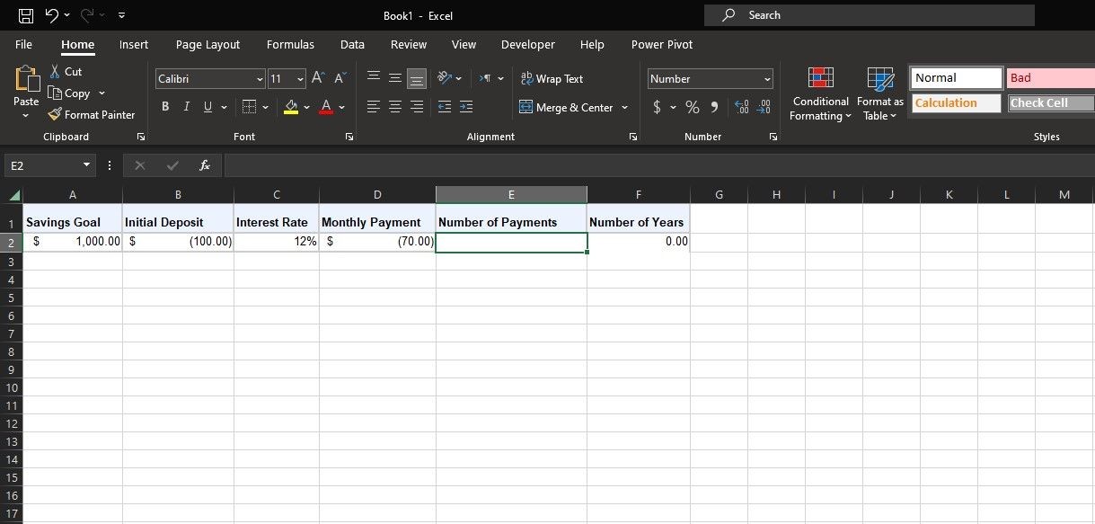 Mẫu bảng tính Excel để tính toán tiết kiệm với NPER