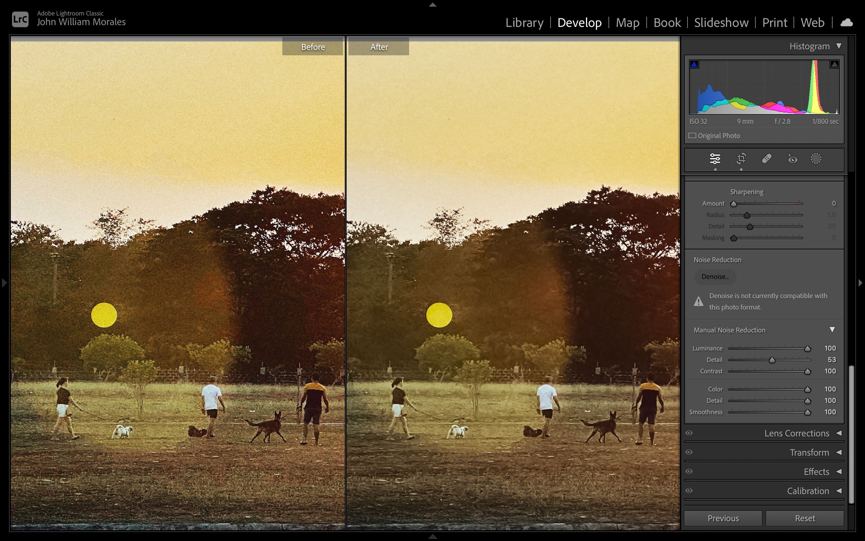 Mẫu giảm nhiễu trên Adobe Lightroom