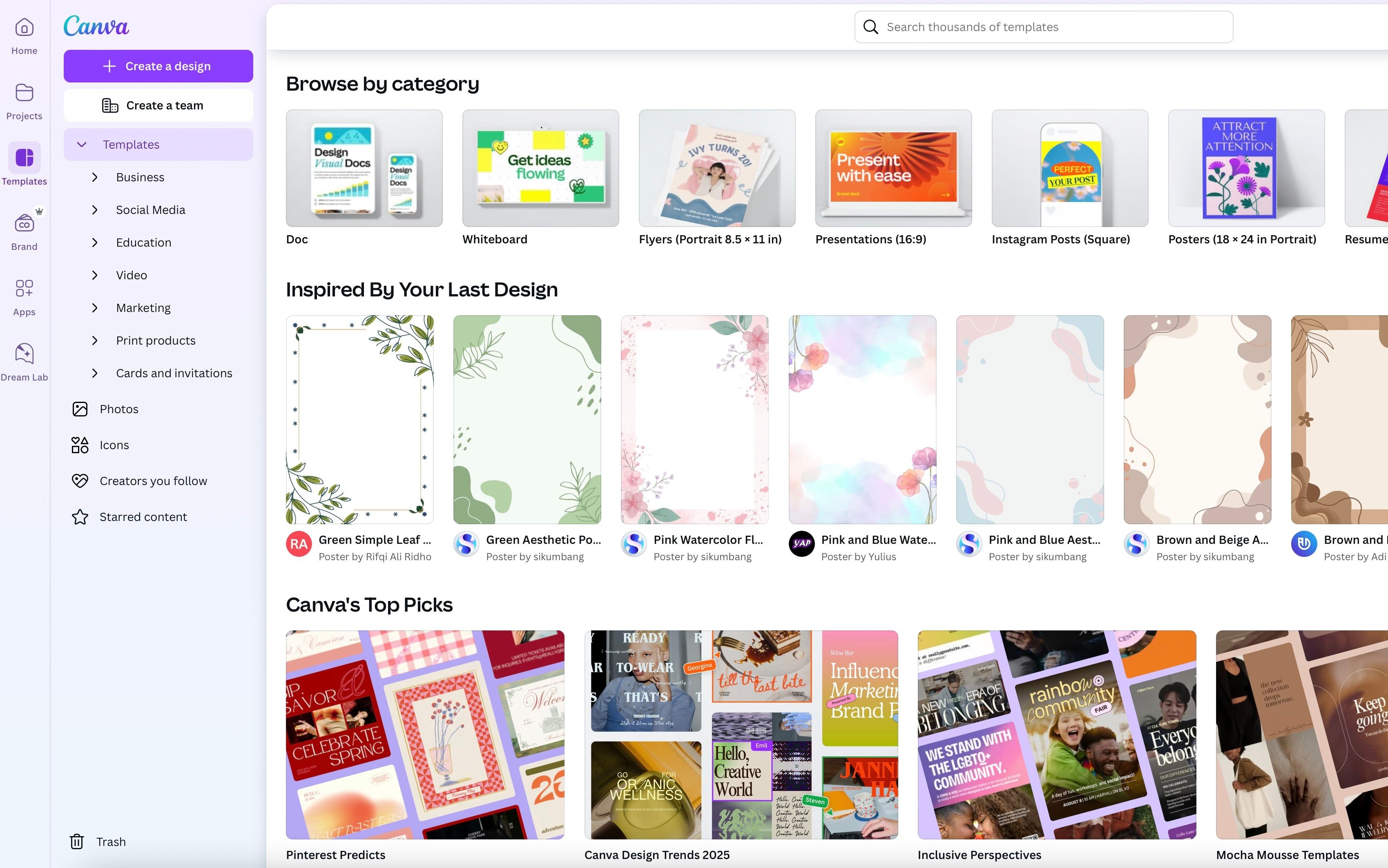Mẫu thiết kế trong Canva