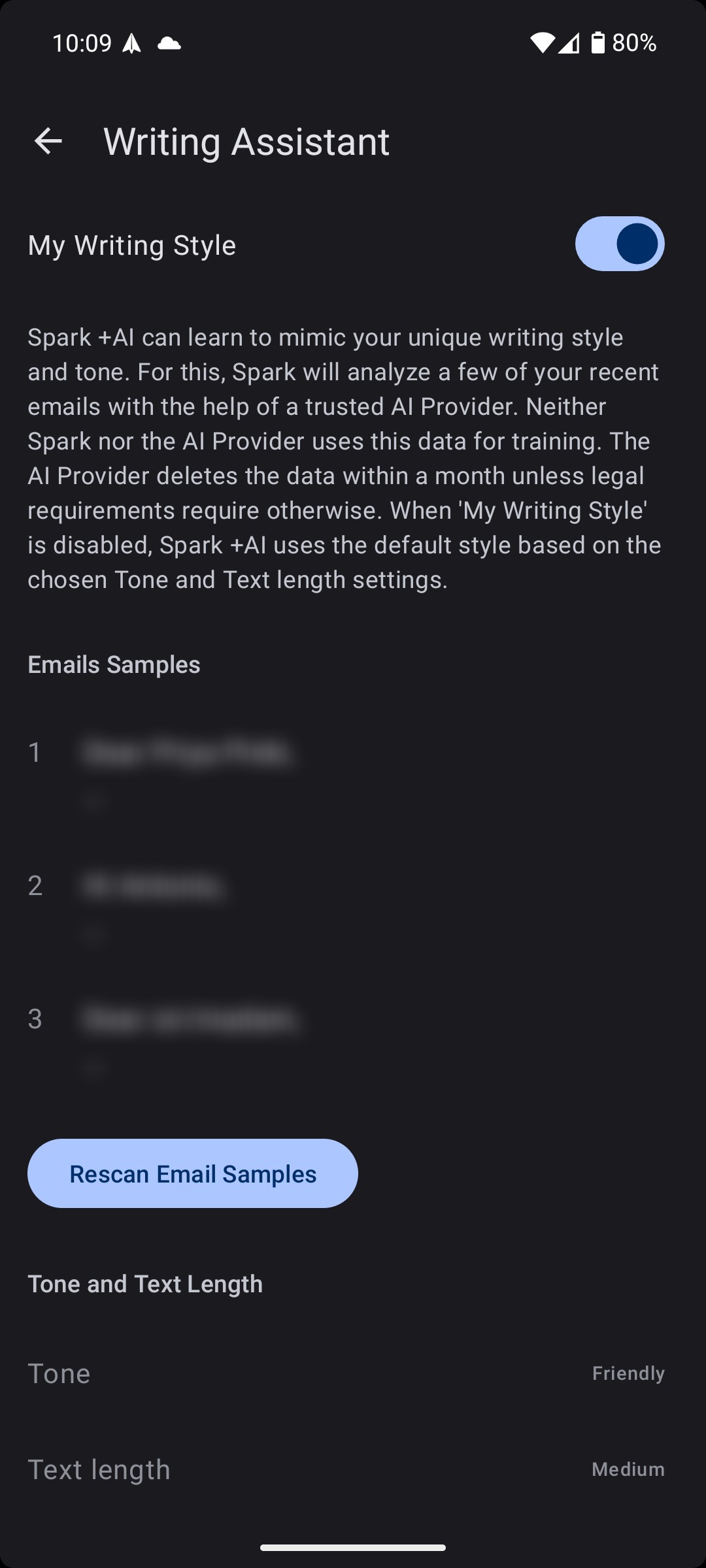 Mẫu trợ lý viết của ứng dụng Spark Mail