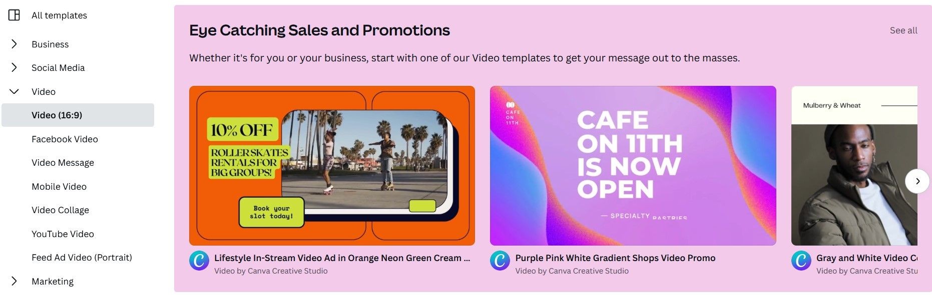 Mẫu video trên Canva