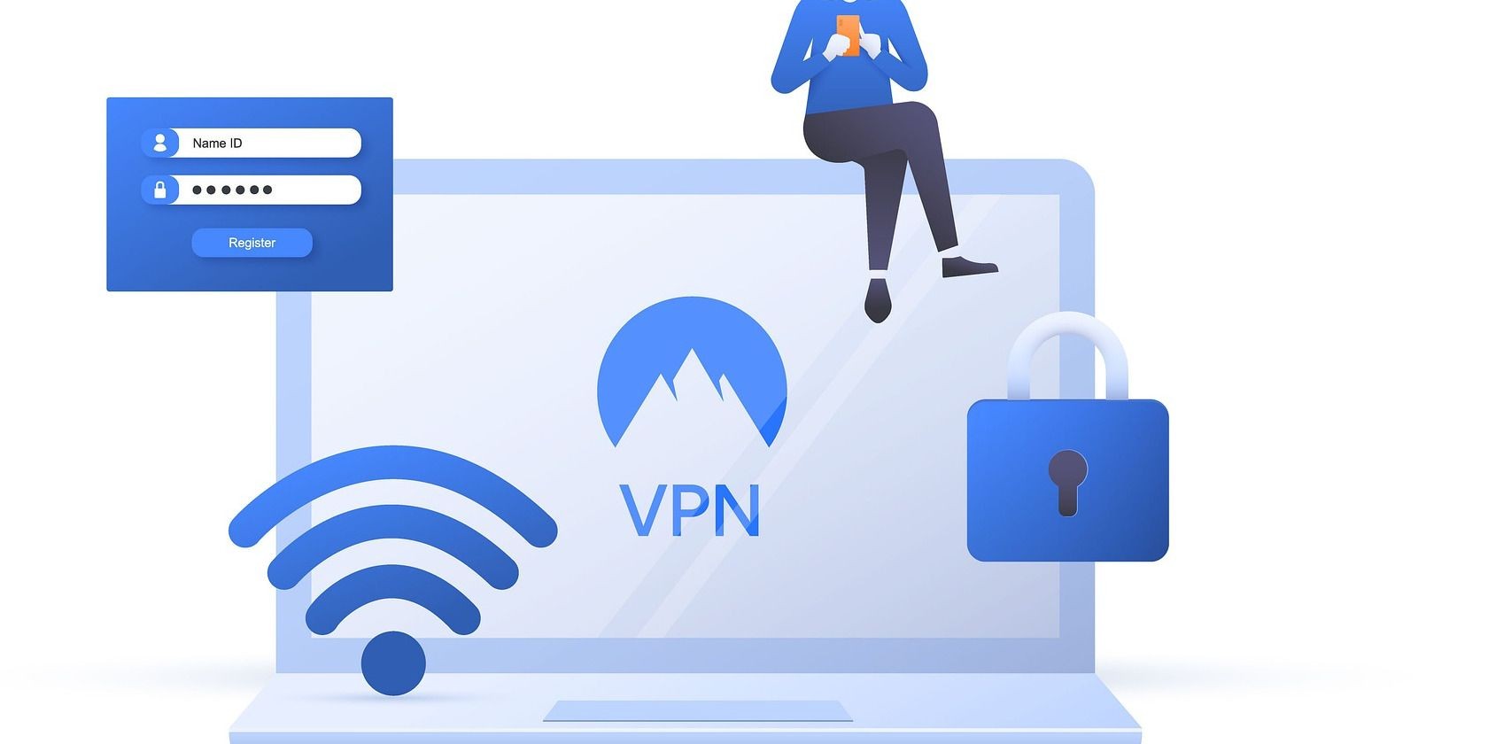 Máy tính xách tay hiển thị các đăng nhập wifi và VPN