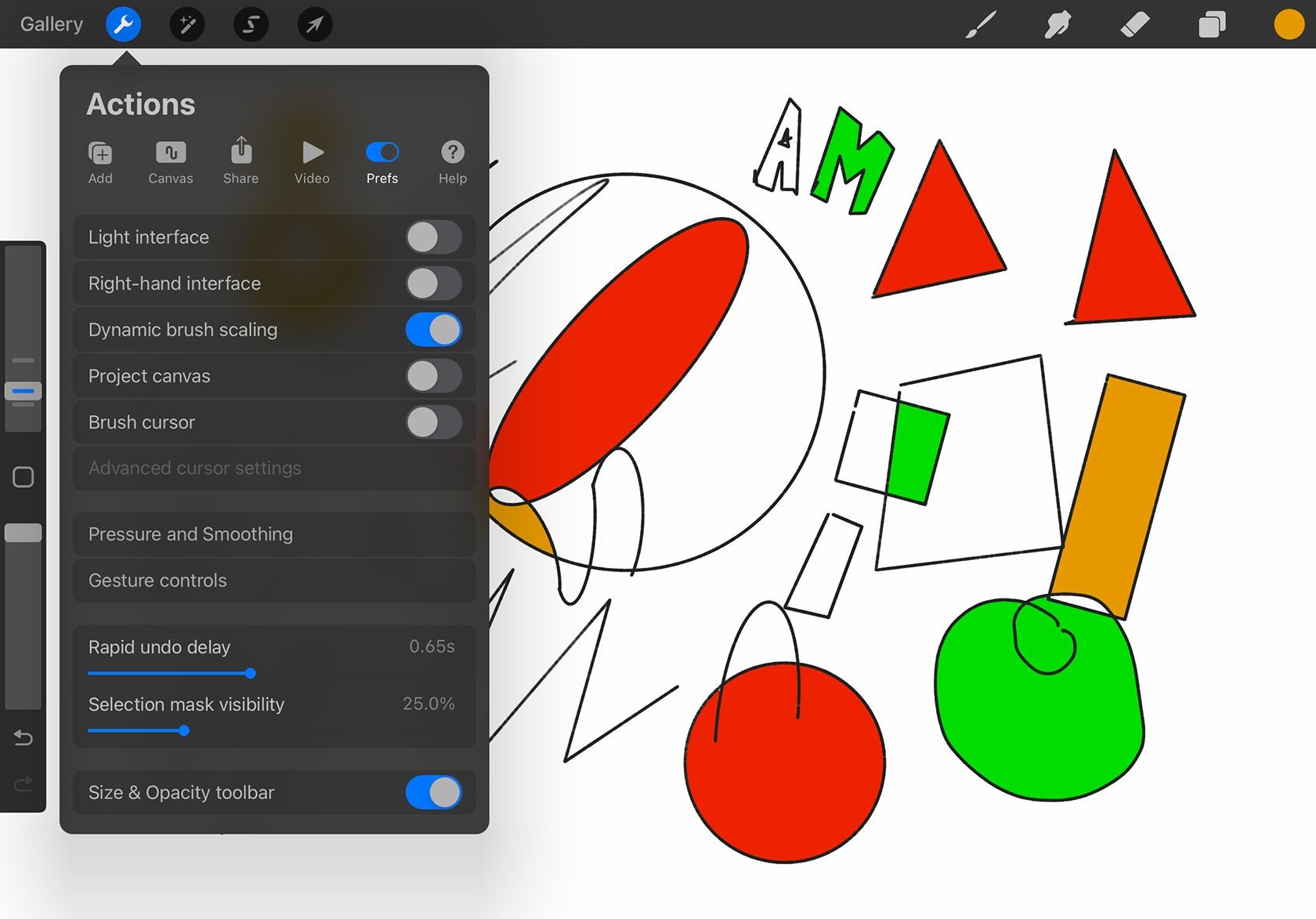 Menu Actions trong Procreate