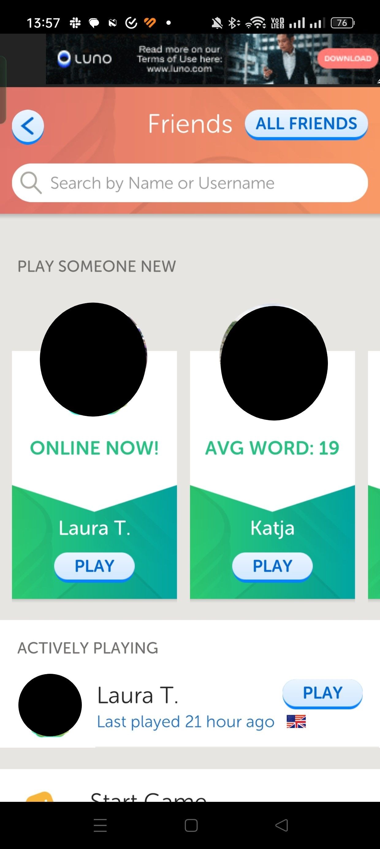 menu bạn bè trong words with friends