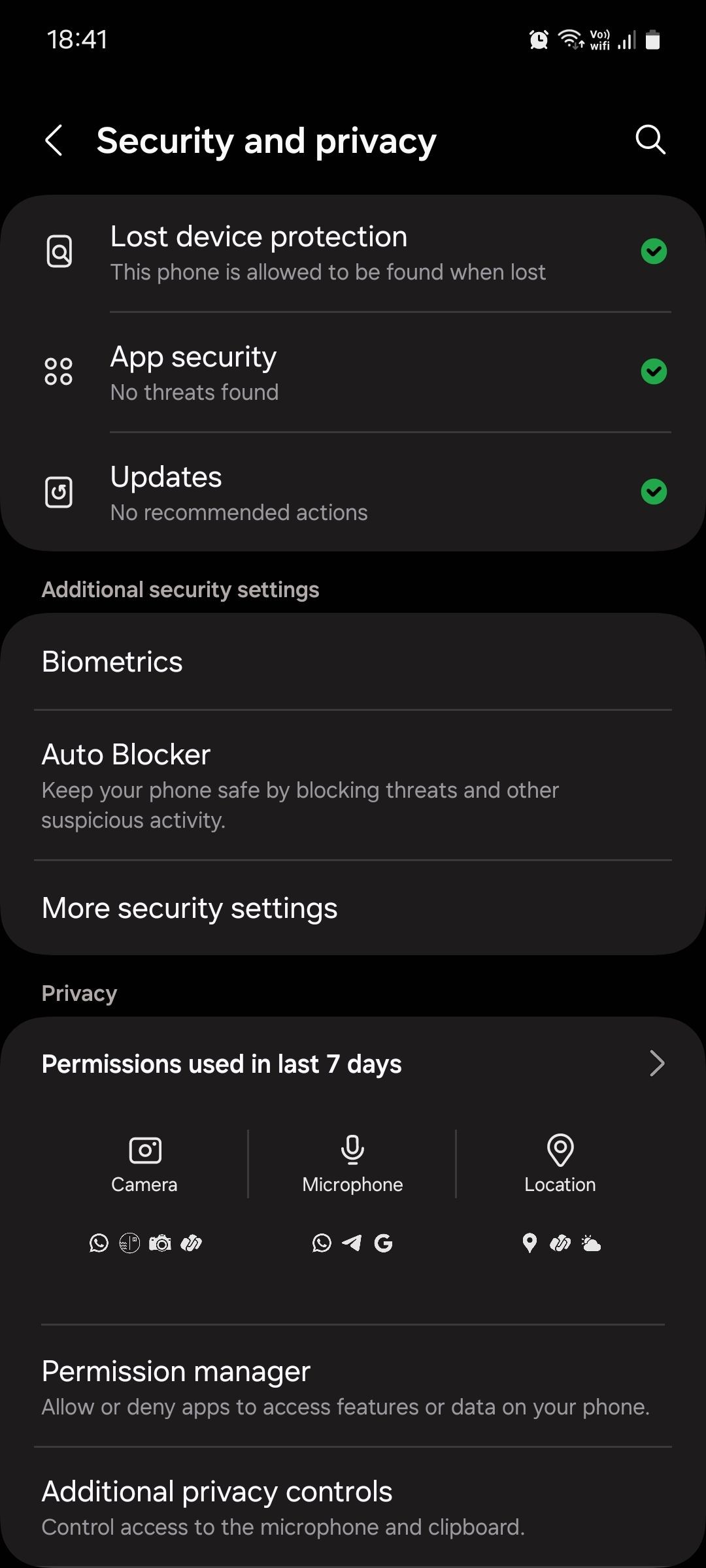 Menu Bảo mật và quyền riêng tư Samsung One UI