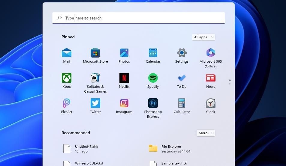 Menu Bắt Đầu trên Windows 11