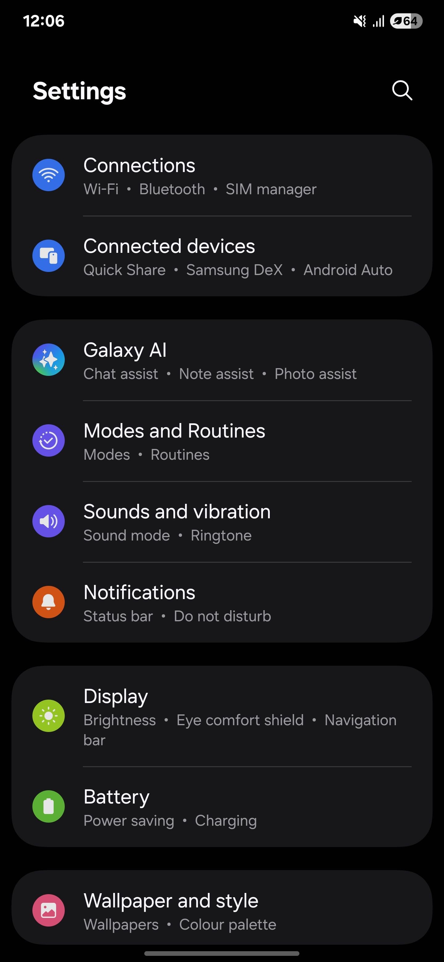 Menu Cài đặt của Samsung S25 Ultra