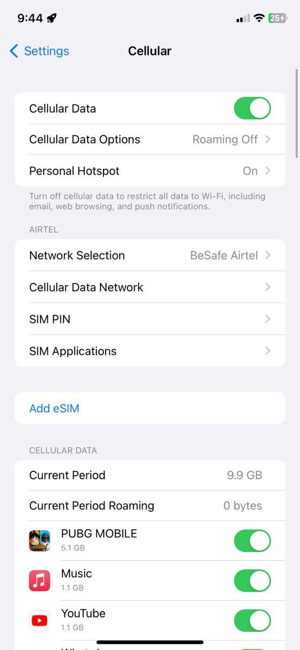 Menu Cài Đặt Di Động Trên iPhone
