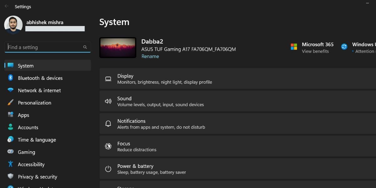 Menu Cài Đặt Hệ Thống trên Windows 11