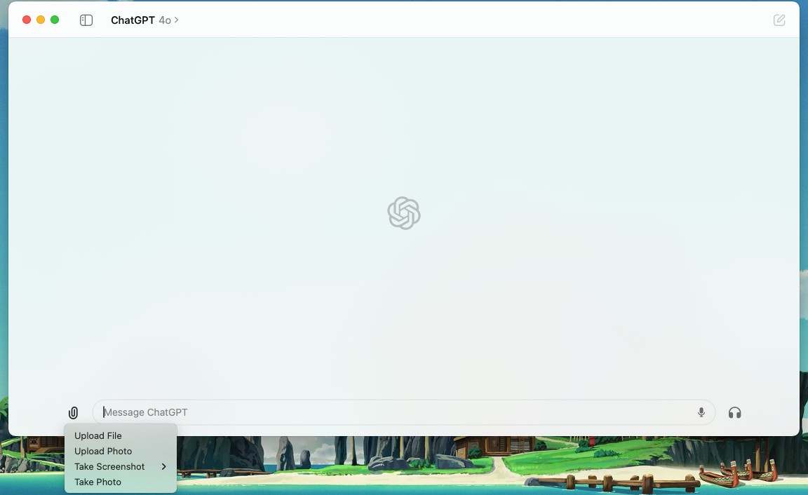 Menu đính kèm trong ứng dụng desktop ChatGPT