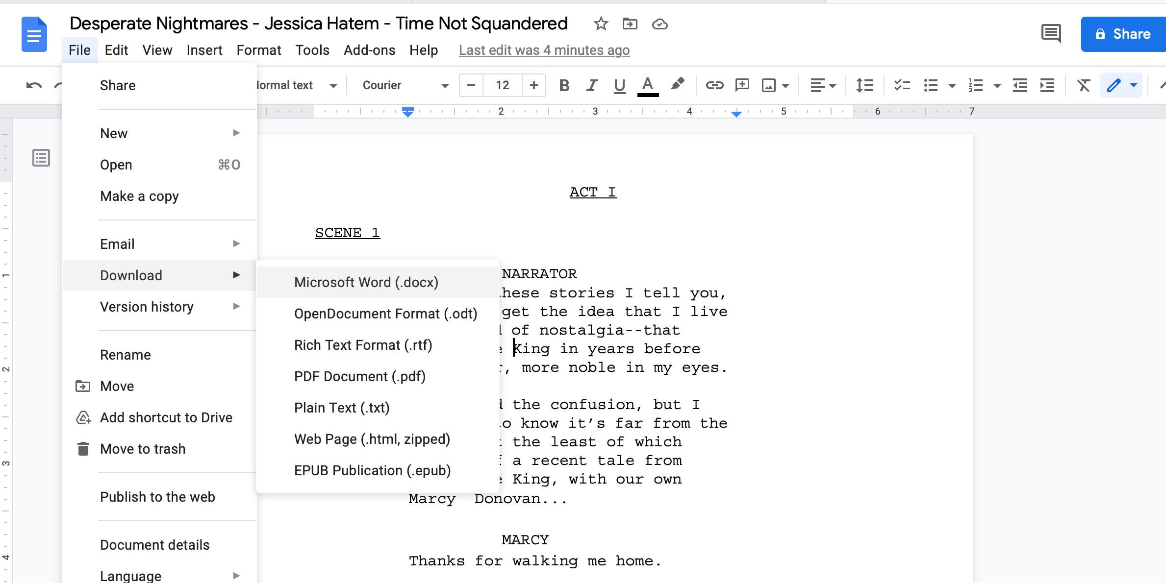 Menu Download mở trong Google Docs trên MacBook Pro