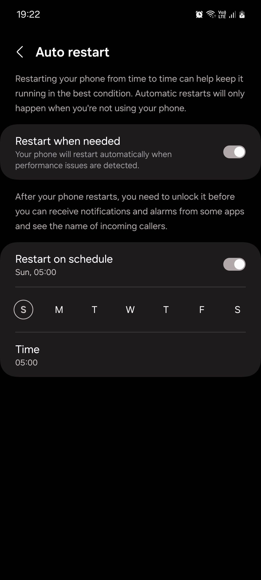 Menu khởi động lại tự động Samsung