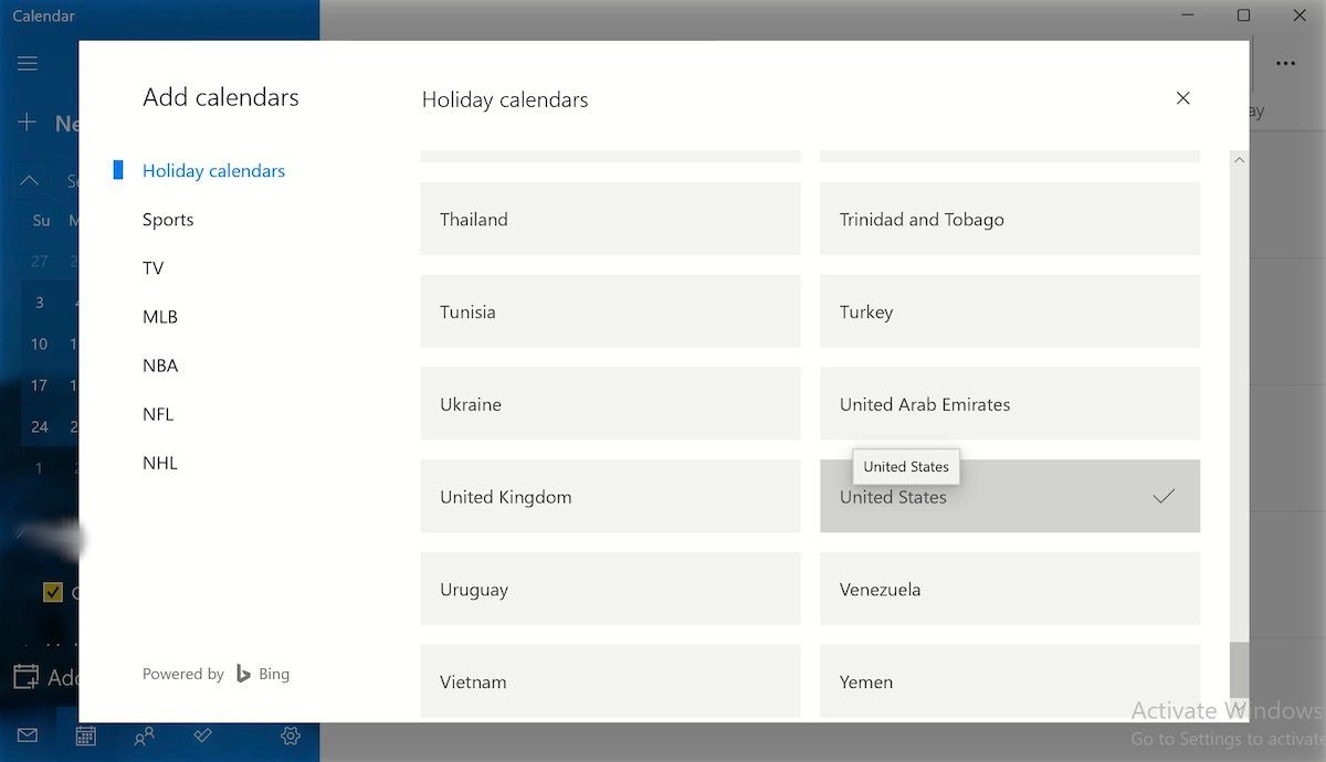 Menu lịch trên Windows 11