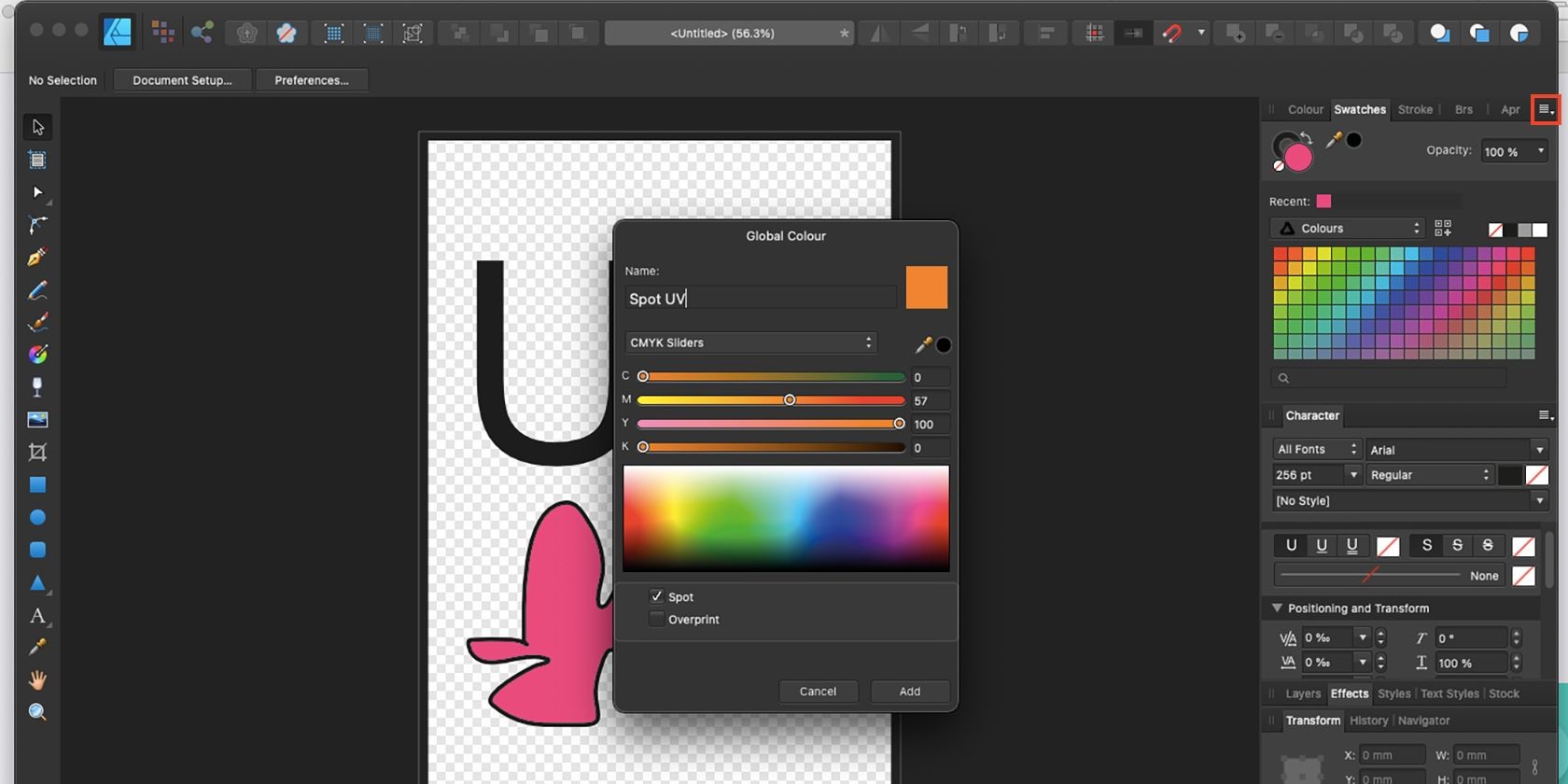 Menu màu Swatch trong Affinity Designer