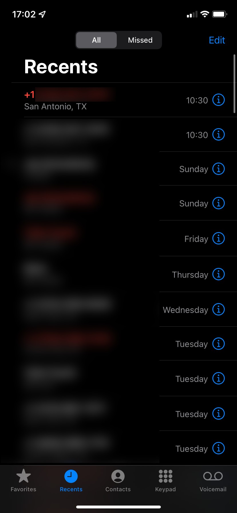 Menu Recents trên iPhone