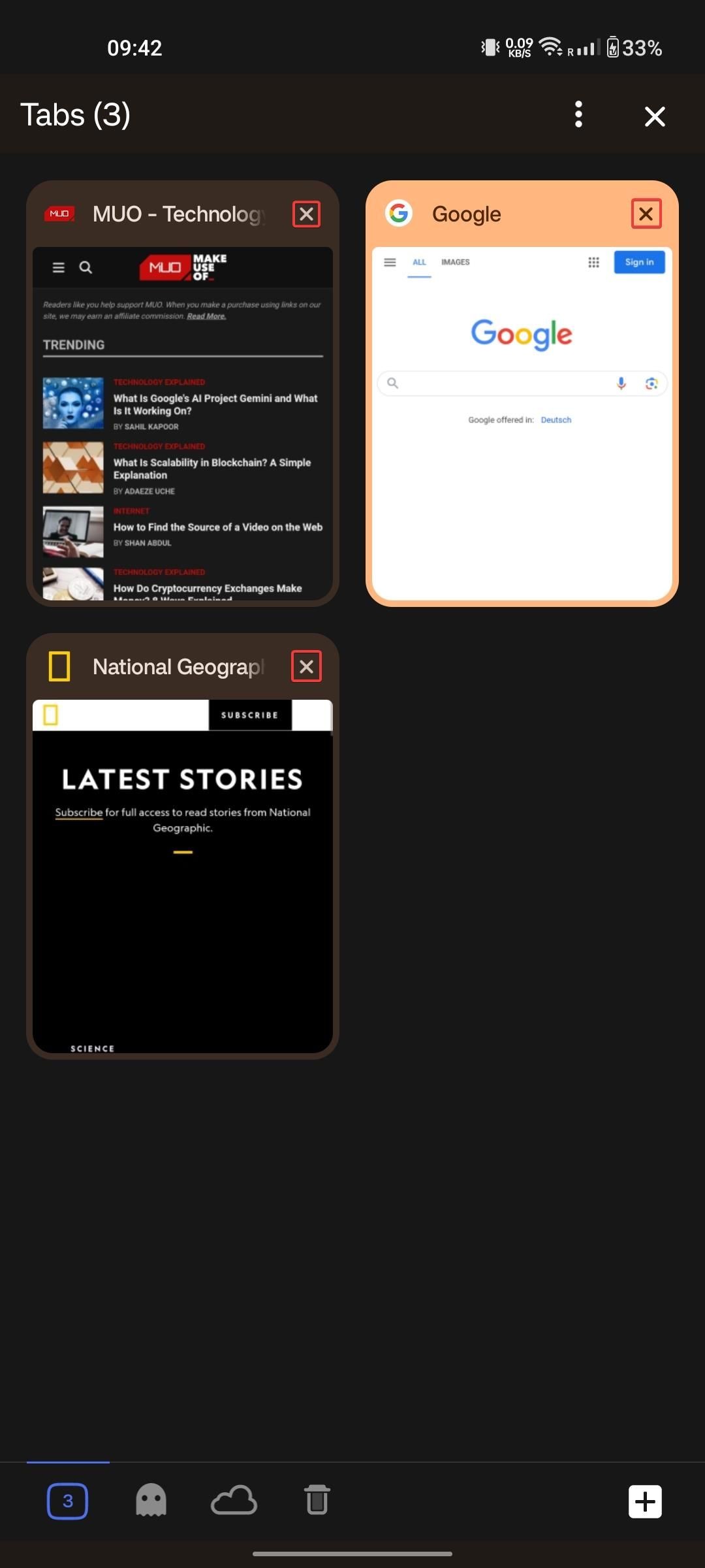 Menu Tab Switcher của Vivaldi