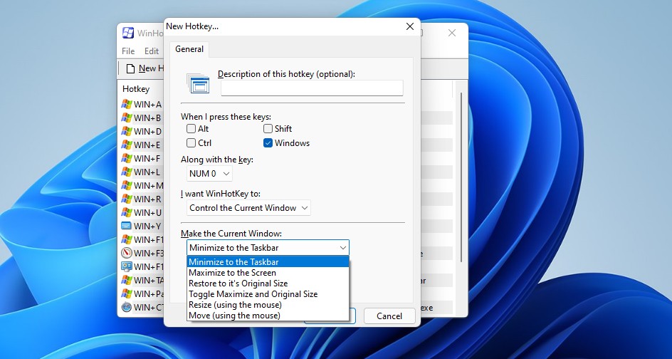 Menu thả xuống Make the Current Windows