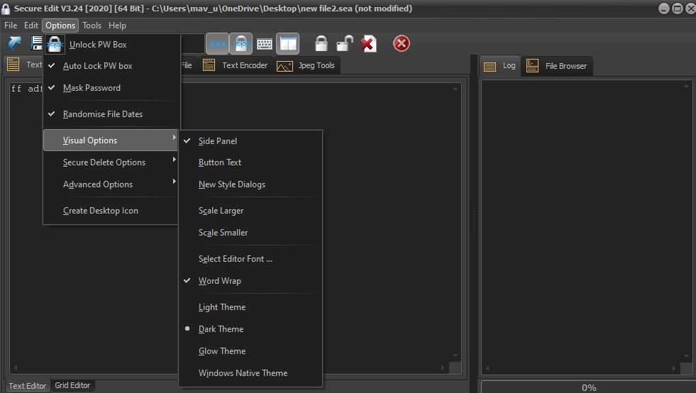 Menu thả xuống Visual Options