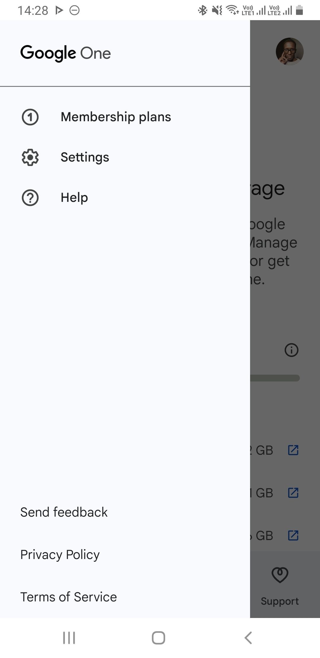 Menu ứng dụng Google One