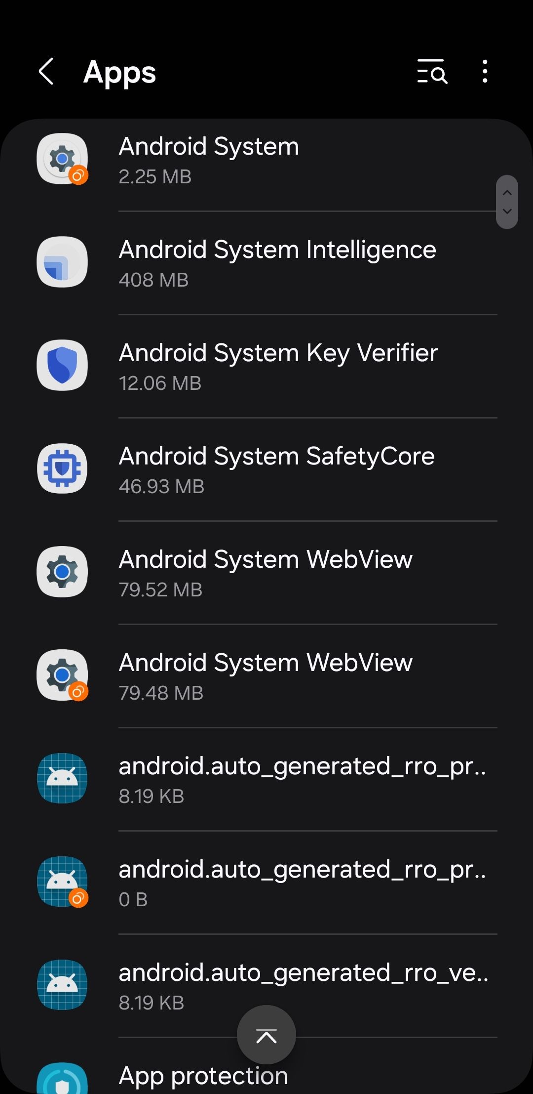 Menu ứng dụng trên điện thoại Android