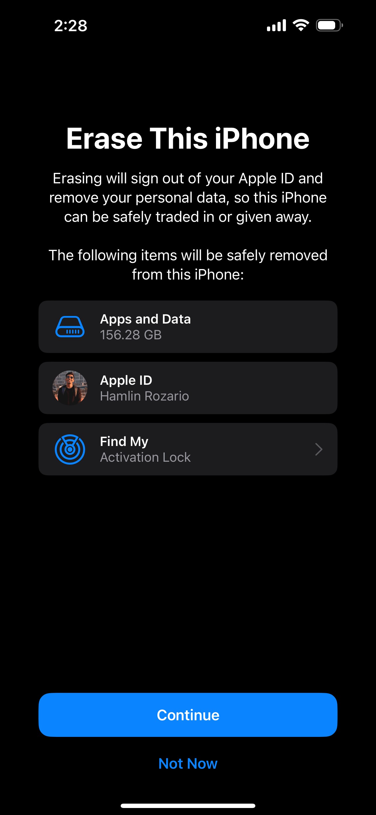 Menu xác nhận Xóa iPhone trong iOS