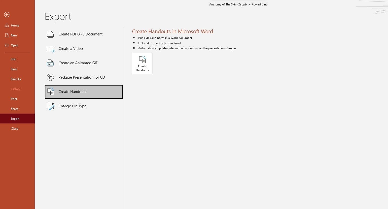 Menu xuất trong PowerPoint