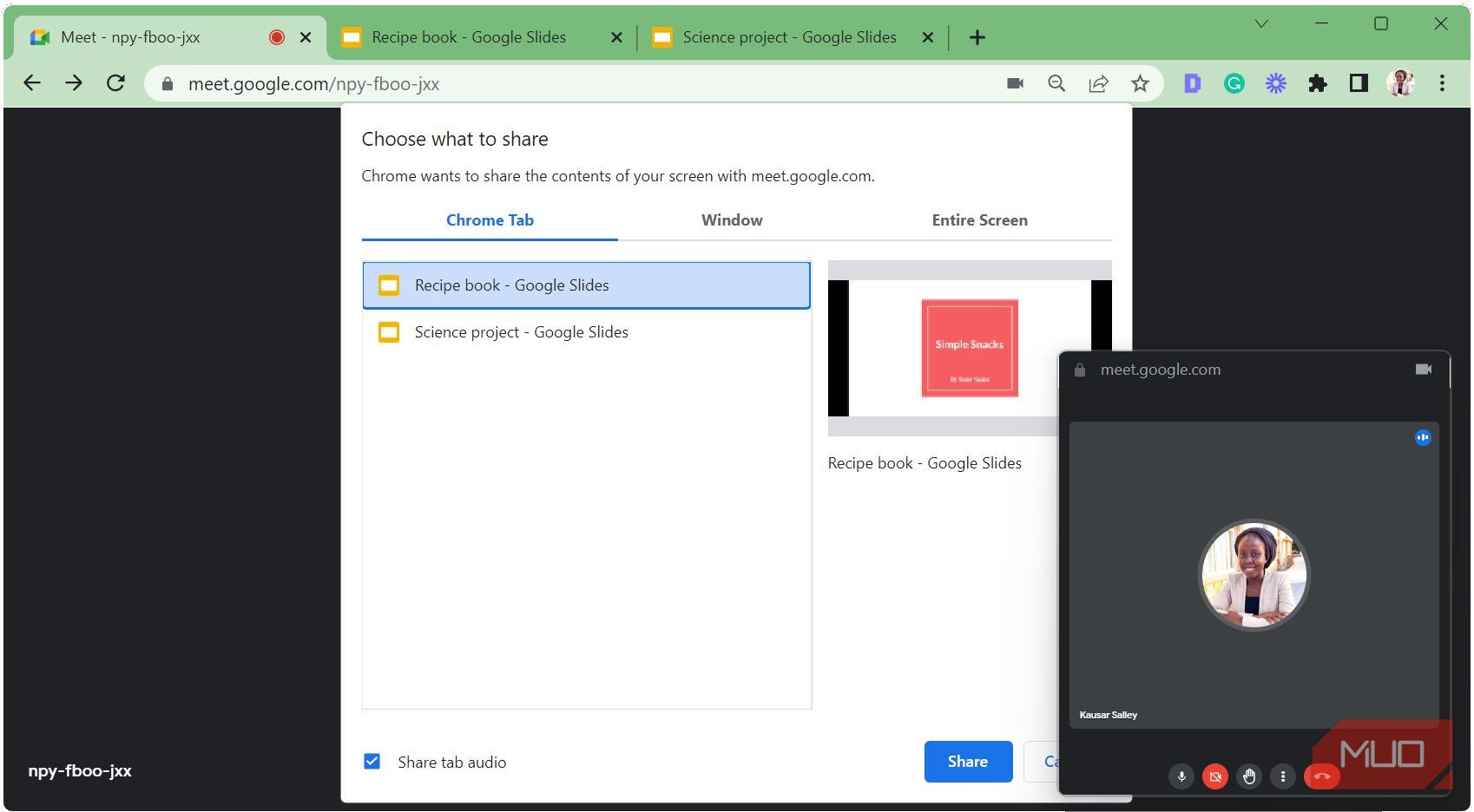 Mở Google Slides với chế độ hình trong hình được kích hoạt