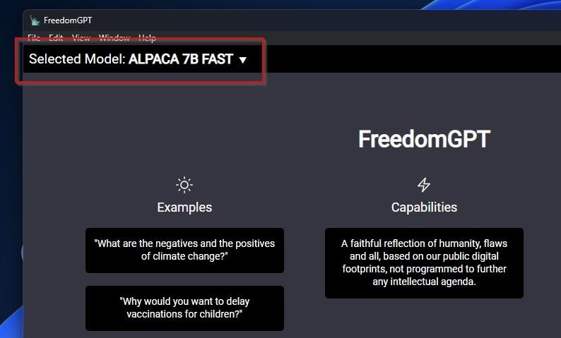Mô hình AI đang hoạt động trong FreedomGPT