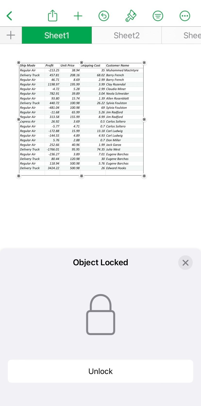 Mở khóa bảng trong Numbers