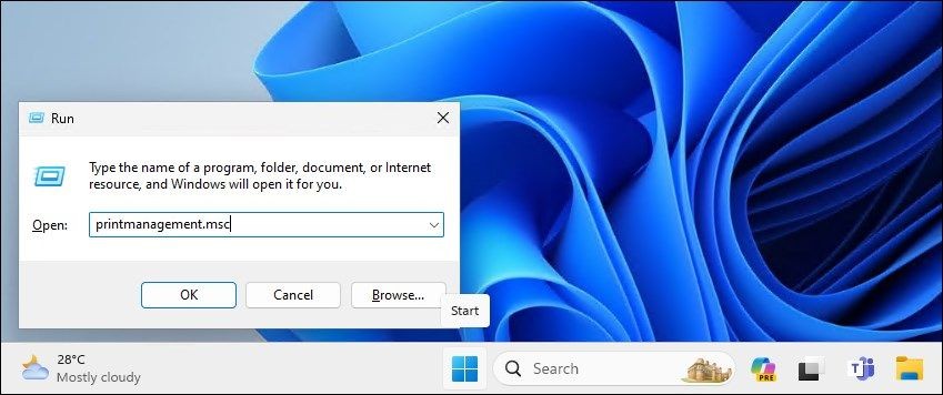 Mở Print Management bằng hộp thoại Run trên Windows 11