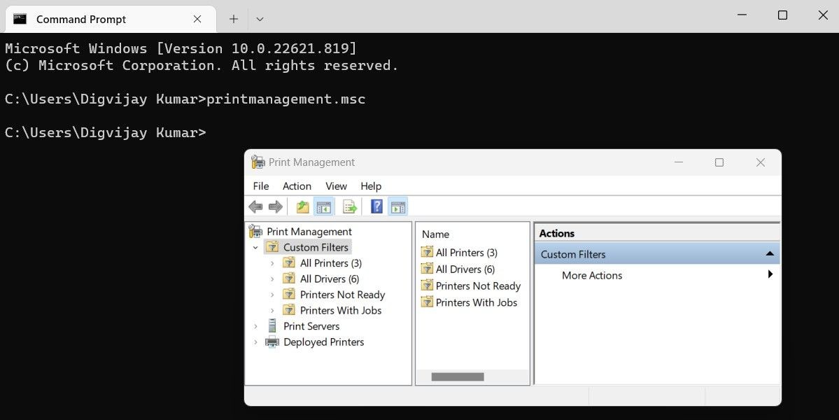 Mở Quản Lý In Ấn Sử Dụng Command Prompt