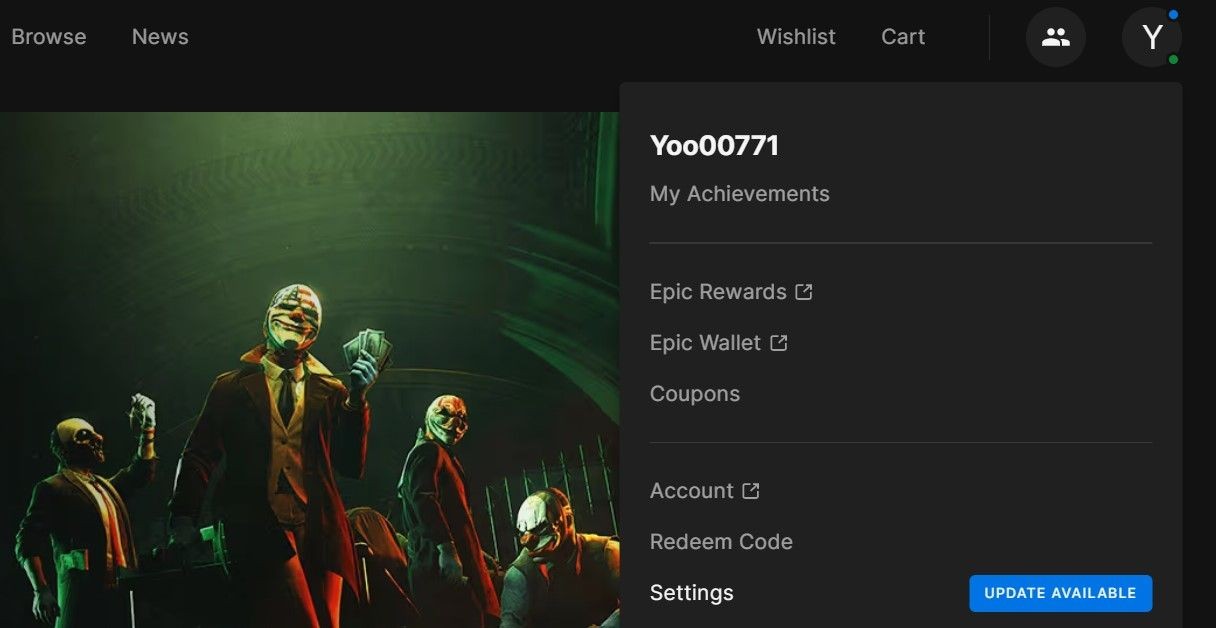 Mở Settings trong Epic Games Launcher