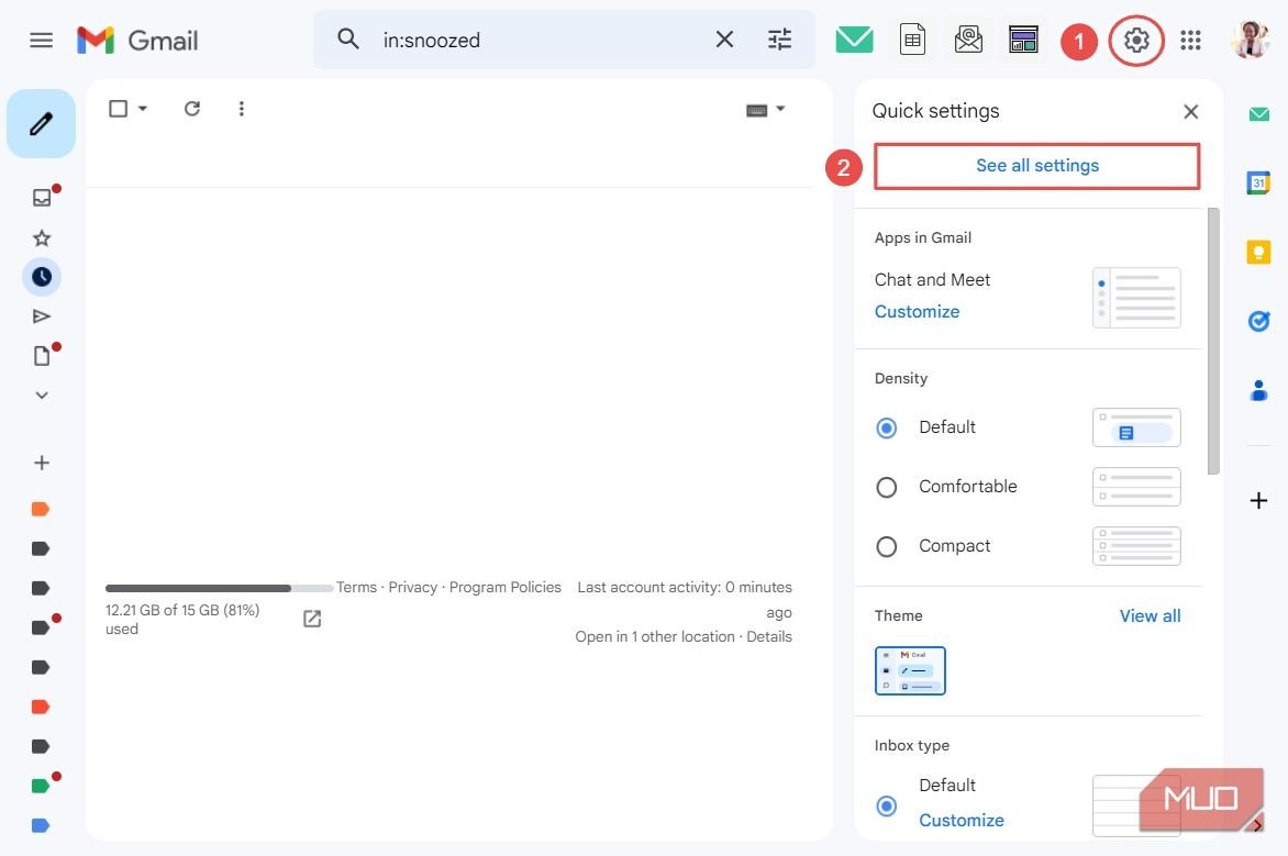 Mở trang Cài đặt trong Gmail