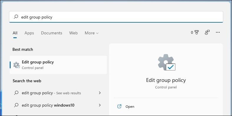 Mở Trình Chỉnh Sửa Chính Sách Nhóm Bằng Tìm Kiếm Windows
