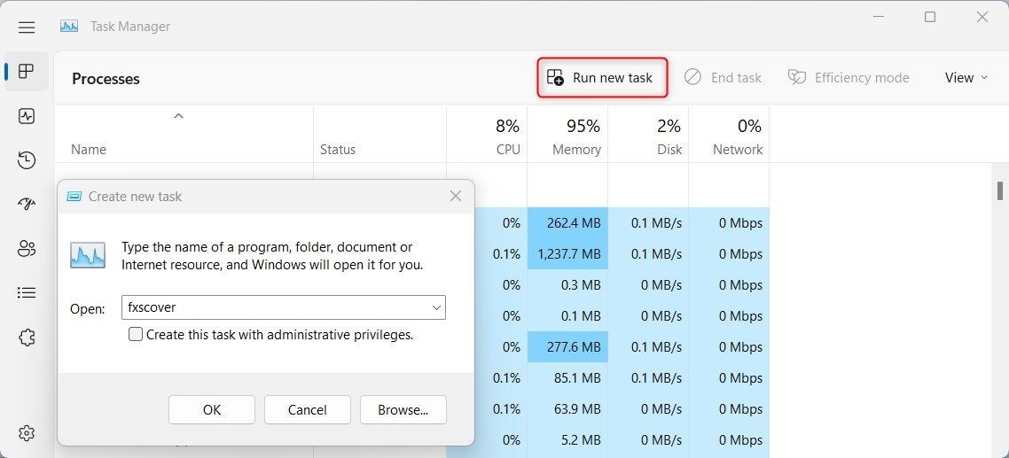 Mở Trình Chỉnh Sửa Trang Bìa Fax bằng Task Manager