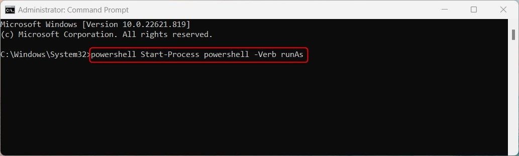 Mở Windows PowerShell qua Command Prompt