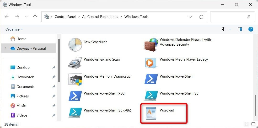 Mở WordPad Bằng Control Panel
