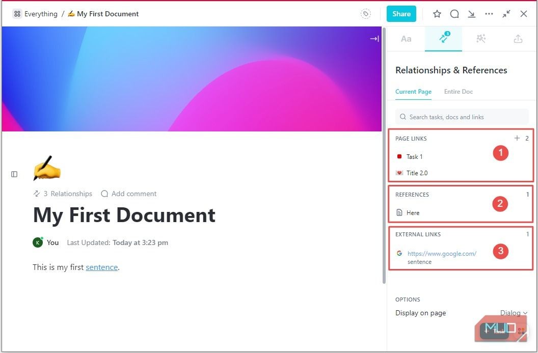 Mối Quan Hệ và Tham Chiếu trong ClickUp Docs