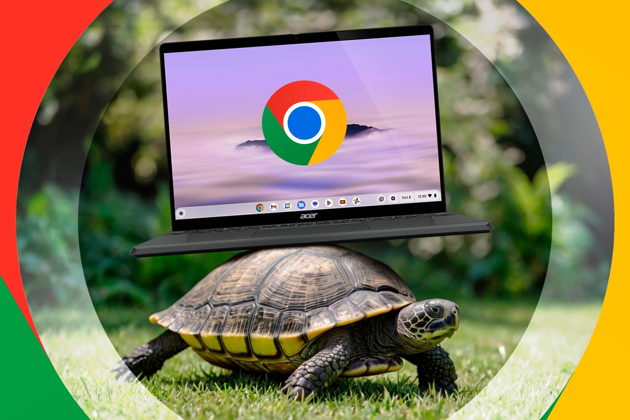 Một con rùa mang Chromebook trên mai của nó