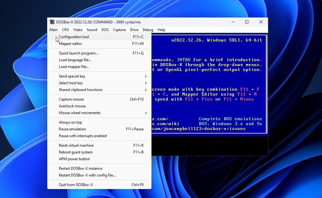 Mục nhập Trình chỉnh sửa Cấu Hình của DOSBox-X