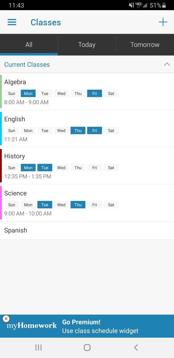 myHomework Study Schedule