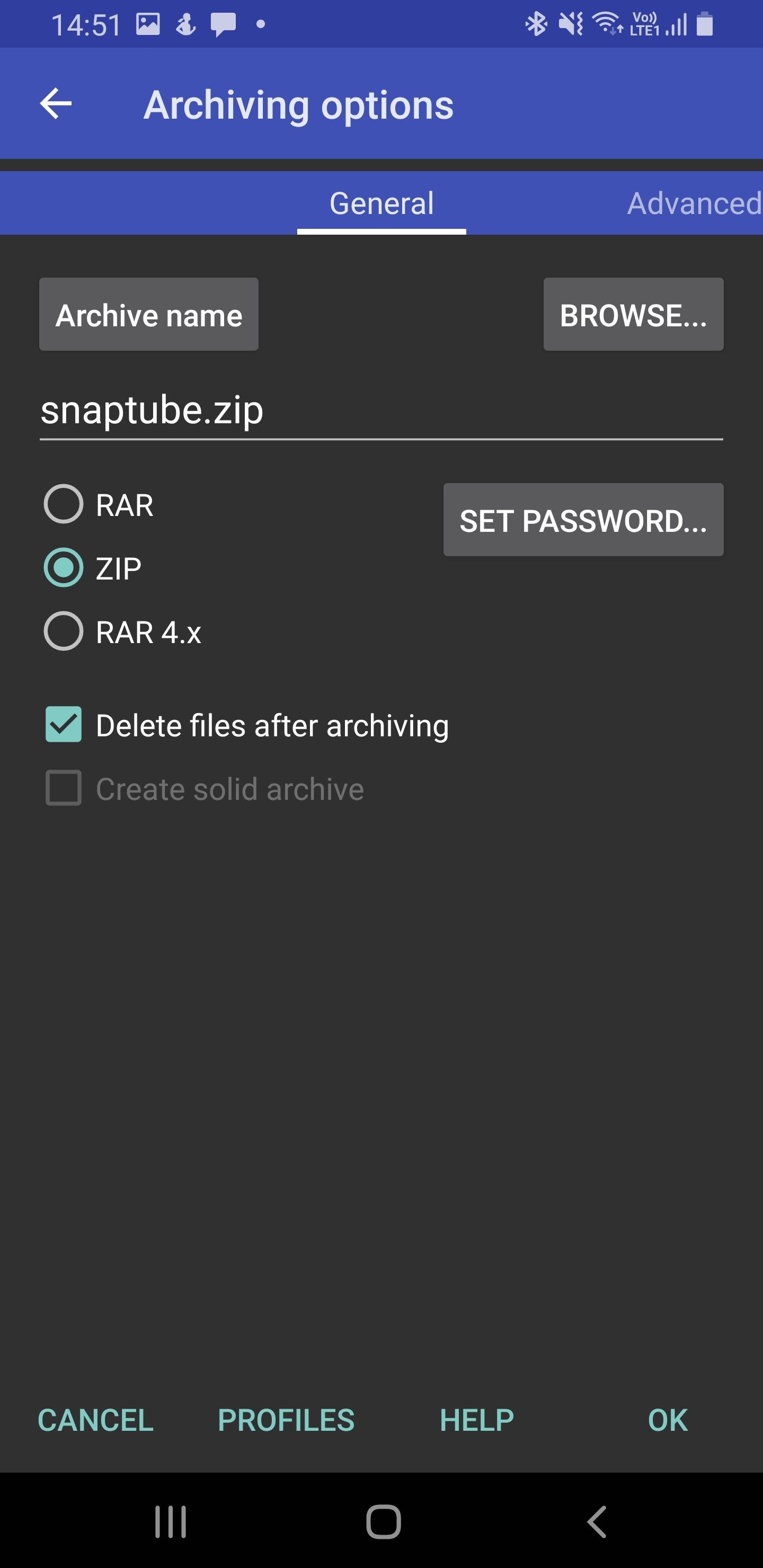 Nén file ZIP trên ứng dụng RAR